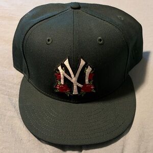 New Era New York Dark Green Hat with Floral Embroidery